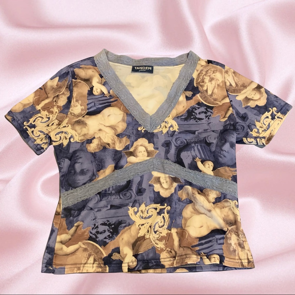 90s vintage angel cherub print top